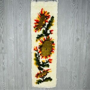 Vintage 1970 / 1980s Complete Latch Hook Rug Wall Hanging sunflower boho retro
